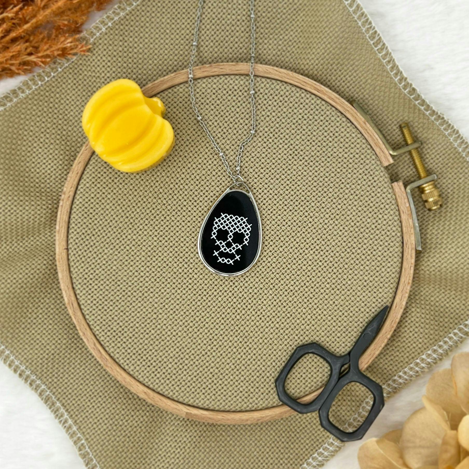 Skull Cross Stitch Necklace